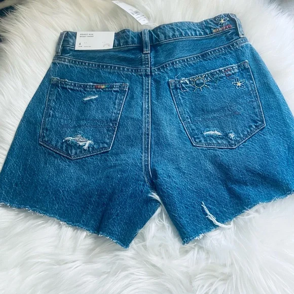 NWT American Eagle Highest Rise Sz 4 Baggy Embroidery Women’s Shorts - Picture 3 of 13